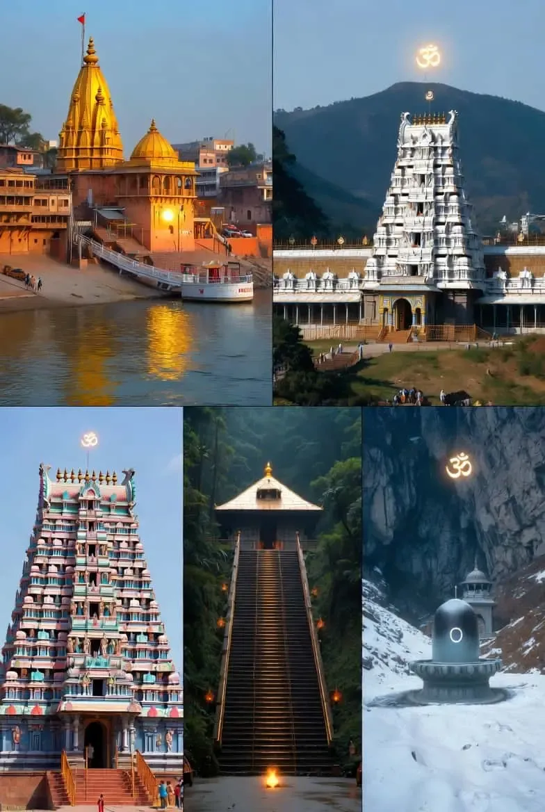 A collage showcasing diverse Hindu temple architecture in India