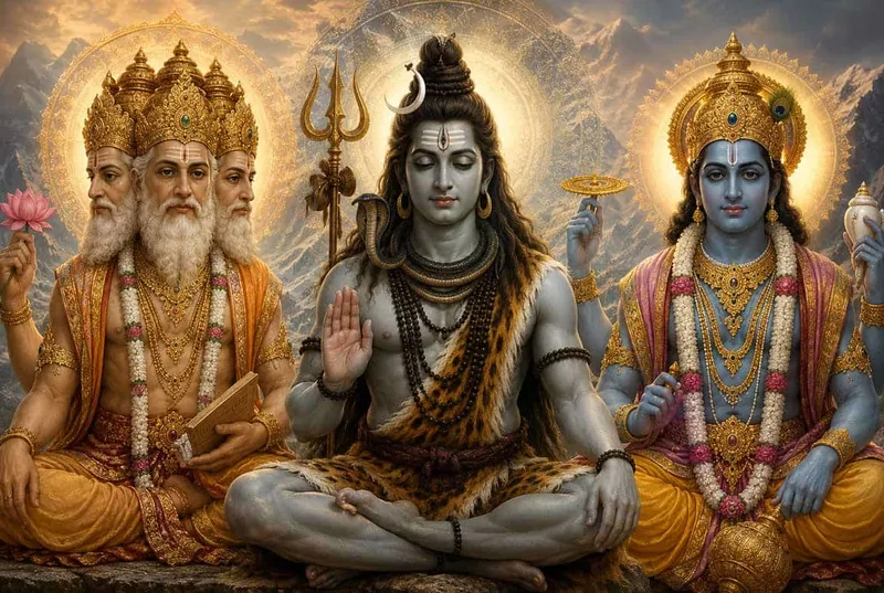 The Divine Trimurti - Lord Brahma, Lord Vishnu, and Lord Shiva