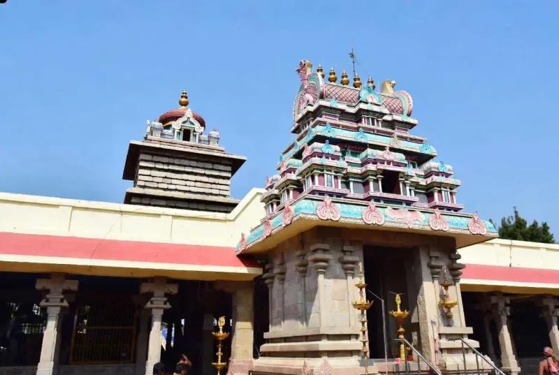 The vibrant inner courtyards and traditional tiled roofs of Udupi Sri Krishna Matha